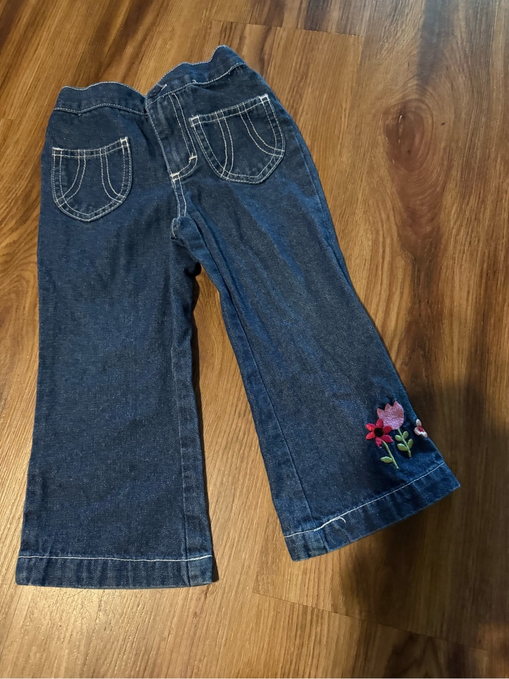 FISHER PRICE  Girls Dark Blue Denim Pants with Floral Embroidery.